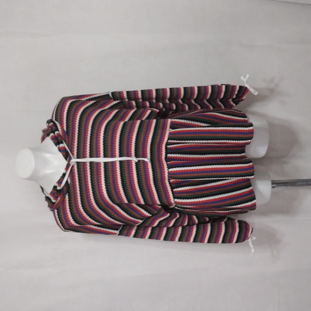 Hummingbird Boho Cozy Oversized Striped Waffle Knit Peplum Hooded Cardigan Small
